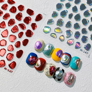 5D Stereo Nagelkunst Stickers Metalen Zegellak Stijl Zelfklevend Holografisch Reliëf DIY Nageldecoratie Voor Dames