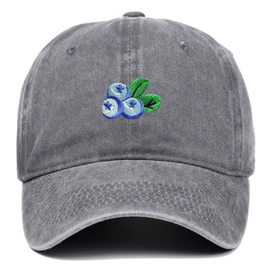 Casquette de baseball en coton gris délavé avec broderie de myrtilles de qualité