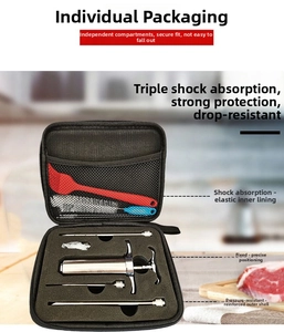 Vue détaillée du kit de seringue à viande en acier inoxydable 304 avec étui de rangement