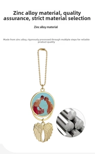 Detailed view of gold angel wing photo pendant made of durable zinc alloy material