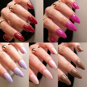 Glossy Solid Color Press On Nails Long Almond Shape False Nails For Women Simple Elegant High Gloss DIY Manicure At Home