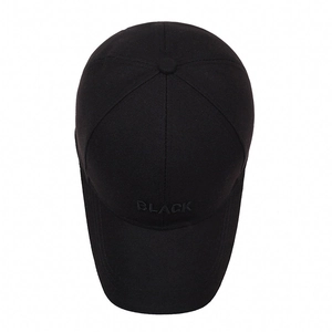 Classic black cotton baseball cap featuring minimalist BLACK letter embroidery