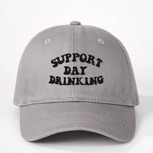 Berretto da baseball in cotone grigio con ricamo nero Support Day Drinking regolabile