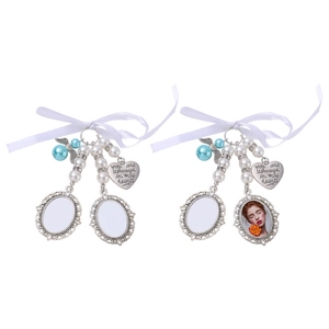 Custom sublimation memorial bouquet photo charm with pearls, bow, and heart pendant