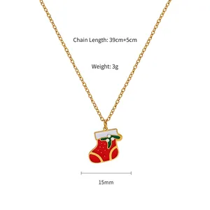 Detail of Christmas stocking necklace with 39cm+5cm chain length and 15mm pendant width