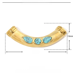 Technical dimensions of gold stainless steel tube pendant with blue natural stone inlay