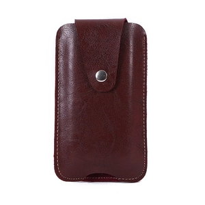 Custodia verticale in pelle bordeaux per cellulare con passante per cintura e bottone