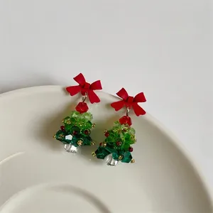 Christmas Tree Santa Earrings Hand-Woven Crystal Beads Faux Artificial Pearl With 925 Sterling Silver Earring Post Festive Jewelry