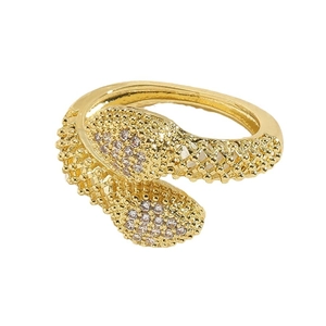 Vintage 14K gold plated snake ring with sparkling cubic zirconia and textured scales