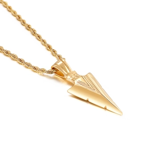 Polished gold stainless steel arrowhead pendant necklace with stylish twist chain