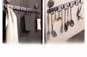 Porte-manteau à ventouse noir mat pour entrée et cuisine pour rangement polyvalent