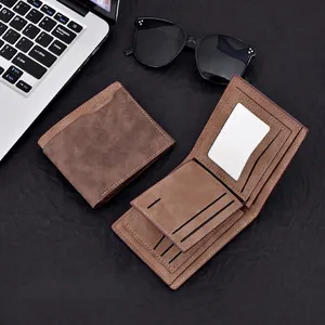 Herren Bifold Portemonnaie Mattes PU-Leder Viele Kartenfächer Kontrastnähte Vintage Business Casual Geldclip