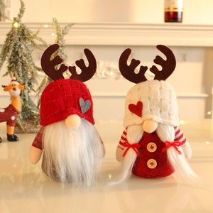 Gnome De Noël En Peluche Renne Poupée Sans Visage Bois De Renne Bonnet En Tricot Avec Cœur Décoration De Table Maison