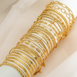 Elegant gold plated stainless steel anklet collection with beads and diverse chain links
