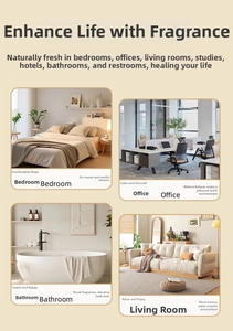 Waterless aromatherapy diffuser used in bedroom, office, bathroom, and living room scenes
