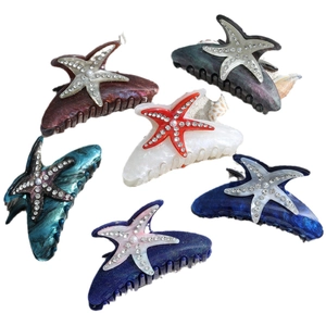 Lot de 6 pinces à cheveux étoiles de mer colorées avec strass brillants et perles