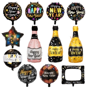 11pcs Happy New Year foil balloon set with champagne bottle and frame for party decor