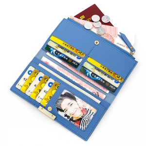 Portefeuille long bleu pour femme avec plusieurs fentes pour cartes et porte-monnaie