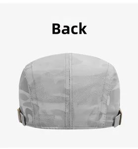 Back view of breathable camouflage ivy cap featuring adjustable bronze metal buckles