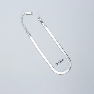 Minimalist S925 sterling silver flat snake bone chain bracelet with 16+3cm length