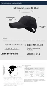 Size guide for quick-dry sun visor showing measurements and head circumference instructions