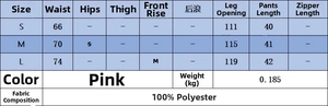 Detailed size chart for pink knitted top and skirt set showing waist and length measures