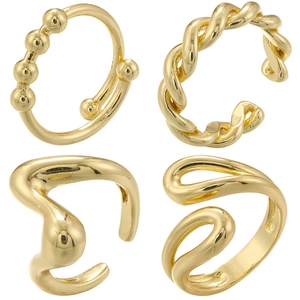 Adjustable Open Rings Brass Geometric Irregular Twisted Bead Design Minimalist Fashion Jewelry Women
