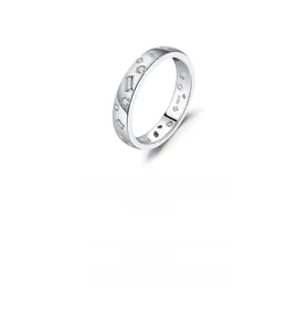 Macro detail of S925 sterling silver ring featuring irregular geometric zircon stones
