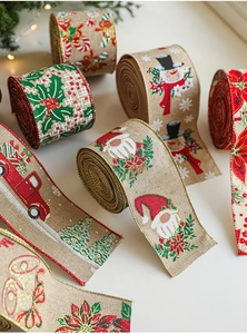 Texture détaillée de rubans de Noël en toile de jute avec motifs de bonhomme de neige