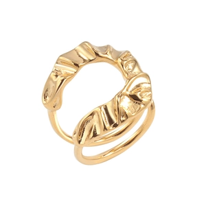 Modern gold plated irregular pleated ripple ring with minimalist double layer design