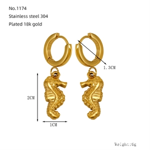 Détail des boucles d'oreilles en acier inoxydable plaqué or 18k avec hippocampe