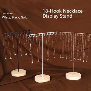 Jewelry Display Stand Necklace Organizer Metal Hooks Wooden Base T-Bar Detachable Rack For Pendant Earring