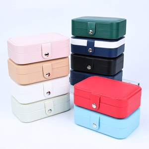 Portable double-layer PU leather jewelry organizer boxes in multiple colors with metal clasp