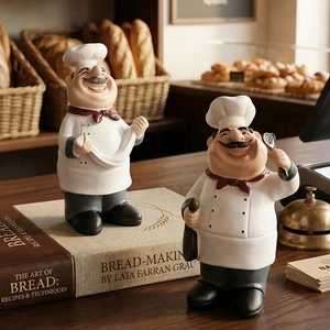Set of two decorative resin chef figurines for bakery and kitchen rustic home decor