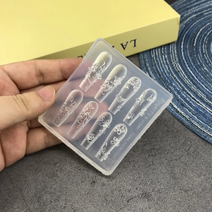Transparent silicone nail art mold featuring 3D floral and butterfly relief patterns