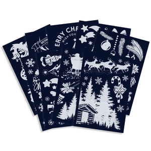 Stickers de fenêtre de Noël statiques avec motifs Père Noël et renne pailletés