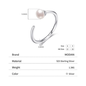Minimalist S925 sterling silver open ring with a 5.5mm natural pearl centerpiece