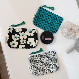 Floral cotton mini pouch set with zipper for coins, cards, and lipstick storage