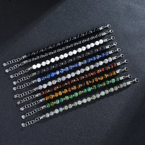 Braccialetti da uomo in pietra naturale da 8mm con chiusura regolabile in acciaio
