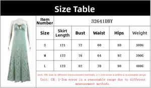 Detailed size chart for sexy backless hollow out dress with bust and waist measurements