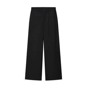 Women's chic black high-waisted wide-leg trousers with sleek drape for a stylish look