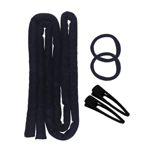 Zwarte hittevrije krulset met stoffen krulband, twee scrunchies en twee haarclips in zwart