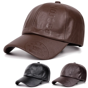 Embossed PU leather baseball caps in black, brown and coffee with vintage Boston design
