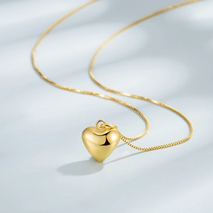 Minimalist 18k gold 925 sterling silver heart pendant necklace with elegant box chain