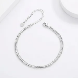 Three-layer 925 sterling silver beaded bracelet with heart pendant and lobster clasp