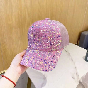 Pink sequin baseball cap with breathable mesh design for summer sun protection