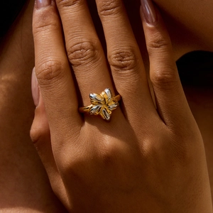 Chic two-tone gold and silver star ring crafted in 18k gold plated stainless steel