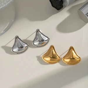 Minimalist teardrop stud earrings set in polished gold and silver stainless steel