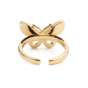 Detailed view of the adjustable golden butterfly ring featuring zircon accents