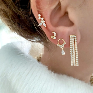 French luxury S925 silver needle gold water drop tassel earring set with zircon